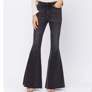 Judy Blue Black Dark Wash High Rise Super Flare Denim Women sz 7/28 Bell Bottom